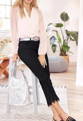 5-Pocket-Jeans με δαντέλα Linea Tesini ΧΡΩΜΑ ΛΕΥΚΟ  - fashionworld.gr