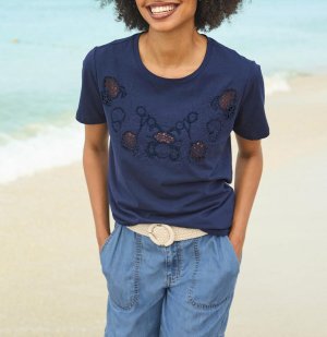 Shirt με διάτρητο σχέδιο και πέρλες Heine  - fashionworld.gr