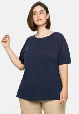 T-Shirt με λινό Sheego ΧΡΩΜΑ ΠΕΤΡΟΛ  - fashionworld.gr