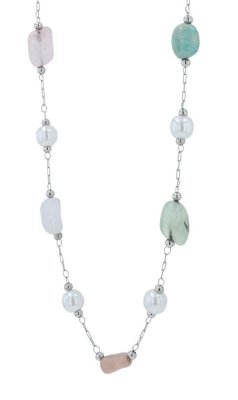 Αλυσίδα από ατσάλι με πέρλες του γλυκού νερού και   - fashionworld.gr