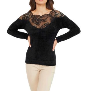 Χνουδωτό πουλόβερ με δαντέλα Rick Cardona  - fashionworld.gr